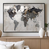 MGV-FP-36X24-3P - World Map Wall Art Canvas Print, Framed Rustic Map Art Picture Print, Antique Map Perfect Rustic Explorer Decor Artwork