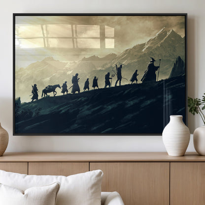 76547-MGV-FP-36X24-3P_Black-Fellowship Journey Wall Art Canvas Print, Framed LOTR Art Picture Print, Middle Earth Perfect Tolkien Fantasy Decor Artwork