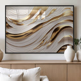 41237-MGV-FP-36X24-3P_Black-Gold Waves Wall Art Canvas Print, Framed Elegant Flow Art Picture Print, Luxury Layers Perfect Minimal Luxe Decor Artwork