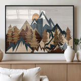 80300-MGV-FP-36X24-3P_Black-Geometric Mountains Wall Art Canvas Print, Framed Stylized Trees Art Picture Print, Graphic Forest Perfect Rustic Abstract Decor