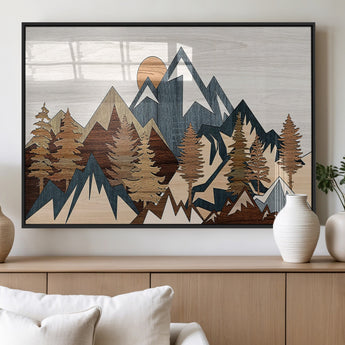 80300-MGV-FP-36X24-3P_Black-Geometric Mountains Wall Art Canvas Print, Framed Stylized Trees Art Picture Print, Graphic Forest Perfect Rustic Abstract Decor