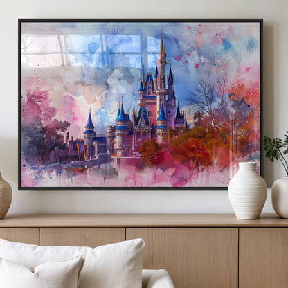 15129-MGV-FP-36X24-3P_Black-Disney Castle Wall Art Canvas Print, Framed Cinderella Palace Art Picture Print, Fantasy Kingdom Perfect Whimsical Fairytale Decor