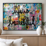36856-MGV-FP-60X30-3P_Black-Life Is Beautiful Wall Art – Colorful Graffiti Canvas Print, Modern Street Style Artwork, Inspirational Decor for Living Room,