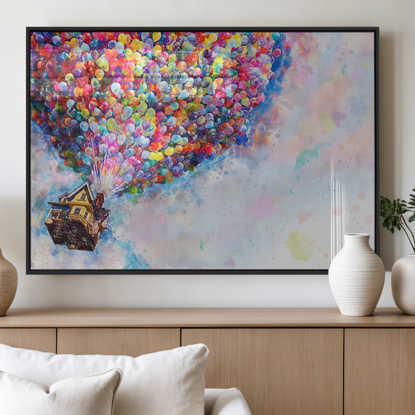 18792-MGV-FP-60X30-3P_Black-Up Movie House Wall Art Canvas Print, Framed Carls Journey Art Picture Print, Up Inspired Perfect Animated Whimsical Decor Artwork