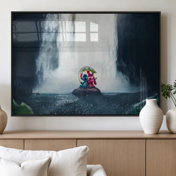 32259-MGV-FP-36X24-3P_Black-Stitch Angel Wall Art Canvas Print, Framed Stitch Waterfall Art Picture Print, Cartoon Couple Perfect Moody Fantasy Decor Artwork