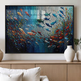 89626-MGV-FP-36X24-3P_Black-Fish Swarm Wall Art Canvas Print, Framed Abstract Ocean Art Picture Print, Underwater Life Perfect Vibrant Coastal Decor Artwork