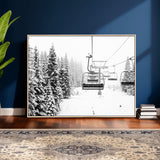 70609-MGV-CV-36X24 - Snowy Ski Lift Wall Art – Black and White Winter Mountain Landscape Canvas Print, Rustic Lodge Decor for Cabin, Living Room or Office