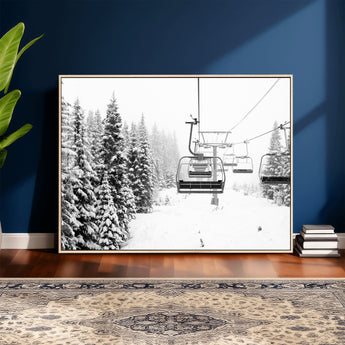 70609-MGV-CV-36X24 - Snowy Ski Lift Wall Art – Black and White Winter Mountain Landscape Canvas Print, Rustic Lodge Decor for Cabin, Living Room or Office