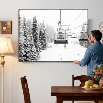 70609-MGV-CV-36X24 - Snowy Ski Lift Wall Art – Black and White Winter Mountain Landscape Canvas Print, Rustic Lodge Decor for Cabin, Living Room or Office