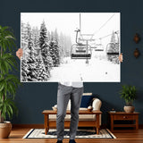 70609-MGV-CV-36X24 - Snowy Ski Lift Wall Art – Black and White Winter Mountain Landscape Canvas Print, Rustic Lodge Decor for Cabin, Living Room or Office