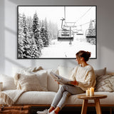 70609-MGV-CV-36X24 - Snowy Ski Lift Wall Art – Black and White Winter Mountain Landscape Canvas Print, Rustic Lodge Decor for Cabin, Living Room or Office