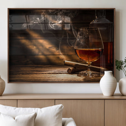 92305-MGV-FP-36X24-3P_Walnut-Whiskey & Cigar Wall Art – Moody Whiskey and Cigar Canvas Print, Sophisticated Bar or Home Lounge Decor for Office, Man Cave or
