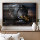 78049-MGV-FP-36X24-3P_Walnut-Whiskey Barrel Wall Art – Rustic Whiskey Barrel and Glass with Ice Canvas Print, Classic Bar or Lounge Decor for Home, Office, or