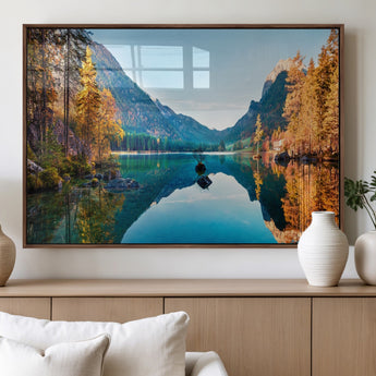 32962-MGV-FP-36X24-3P_Walnut-Mountain Lake Wall Art – Tranquil Autumn Landscape Canvas Print, Nature Reflection Decor for Living Room, Bedroom, Office or Cabin