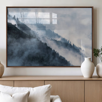 85737-MGV-FP-36X24-3P_Walnut-Misty Mountain Wall Art – Atmospheric Pine Forest Canvas Print with Fog and Mist, Calm Nature Decor for Living Room, Bedroom,