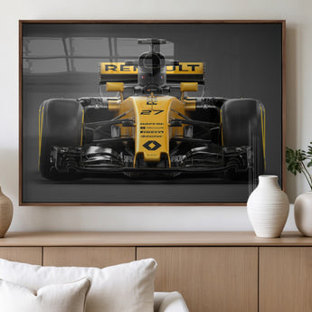 62882-MGV-FP-36X24-3P_Walnut-Renault F1 Racing Car Print - High-Performance Formula 1 Motorsport Wall Art, Perfect Gift for Racing Fans and Car Enthusiasts