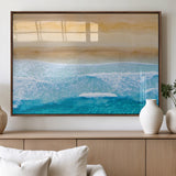 43046-MGV-FP-36X24-3P_Walnut-Aerial Beach Wall Art – Serene Ocean Waves & Sandy Shore Canvas Print, Coastal Home Decor for Living Room, Bedroom or Office