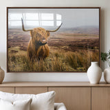 79391-MGV-FP-36X24-3P_Walnut-Majestic Highland Cow in Misty Scottish Moorland – Rustic Natural Charm, Perfect for Unique Home or Office Decor