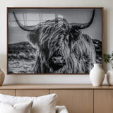 97372-MGV-FP-36X24-3P_Walnut-Elegant Highland Cow Wall Art – Black and White Canvas Print, Rustic Nature Decor for Home, Office, Living Room or Man Cave