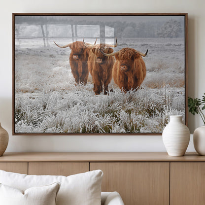 10396-MGV-FP-36X24-3P_Walnut-Highland Cattle Wall Art – Rustic Winter Landscape Canvas Print, Farmhouse Decor for Living Room, Office, Cabin or Country Home