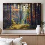 86249-MGV-FP-36X24-3P_Walnut-Sunlit Autumn Forest Path Wall Art – Peaceful Nature Scene with Fall Foliage, Calming Woods Decor for Home or Office