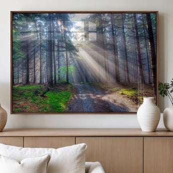 42047-MGV-FP-36X24-3P_Walnut-Sunlit Forest Path Wall Art – Nature Canvas Print, Serene Woodland Landscape, Perfect Home & Office Decor for Calm and Tranquil