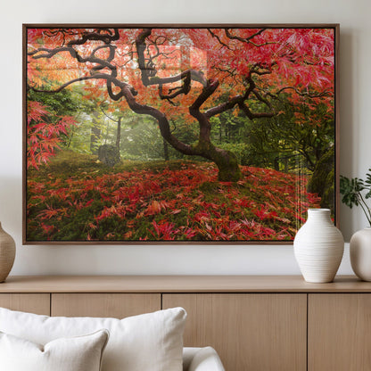 73343-MGV-FP-36X24-3P_Walnut-Autumn Maple Wall Art – Panoramic Vibrant Red Maple Tree Canvas Print, Seasonal Nature Decor for Office, Living Room or Garden