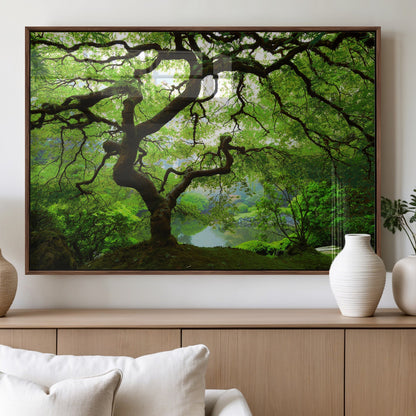 18094-MGV-FP-60X30-3P_Walnut-Emerald Canopy Wall Art – Panoramic Lush Green Tree Canvas Print, Serene Nature Decor for Office, Living Room or Meditation Space