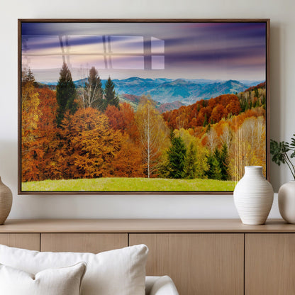 58007-MGV-FP-60X30-3P_Walnut-Autumn Mountain Landscape Wall Art – Stunning Fall Forest Canvas Print, Cozy Nature Decor for Home or Office