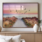 54411-MGV-FP-36X24-3P_Walnut-Coastal Path Sunrise Wall Art – Serene Ocean Canvas Print, Beach Landscape Decor for Living Room, Bedroom or Office, Peaceful