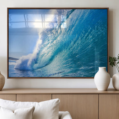 37494-MGV-FP-60X30-3P_Walnut-Ocean Wave Canvas Art – Stunning Blue Wave Photography, Coastal Wall Decor for Living Room, Bedroom or Office