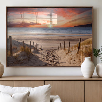 78111-MGV-FP-60X30-3P_Walnut-Sunset Pathway Wall Art – Panoramic Coastal Canvas Print, Tranquil Beach Decor for Living Room, Office or Bedroom