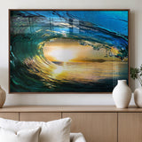 19378-MGV-FP-60X30-3P_Walnut-Ocean Wave Sunset Wall Art – Vibrant Surf and Golden Horizon Canvas Print, Coastal Seascape Photography for Living Room, Bedroom,