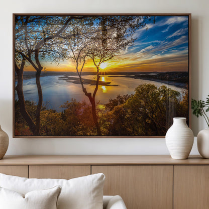 71863-MGV-FP-36X24-3P_Walnut-Lake Sunset Wall Art – Scenic Nature Canvas Print with Trees and Golden Sky, Serene Landscape Decor for Living Room, Bedroom or