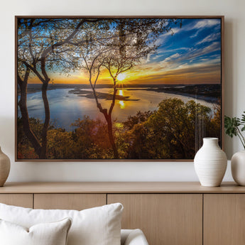 71863-MGV-FP-60X30-3P_Walnut-Lake Sunset Wall Art – Scenic Nature Canvas Print with Trees and Golden Sky, Serene Landscape Decor for Living Room, Bedroom or