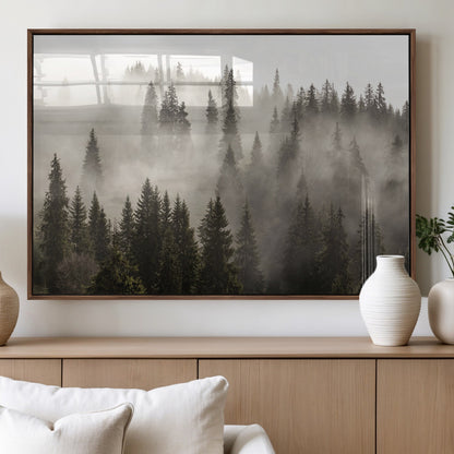 62862-MGV-FP-60X30-3P_Walnut-Misty Forest Wall Art – Tranquil Pine Tree Canvas Print with Mountain Fog, Nature Landscape Artwork for Living Room, Bedroom, or