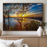 66839-MGV-FP-60X30-3P_Walnut-Lake Sunset Wall Art – Golden Hour Canvas Print with Trees and Water Reflection, Scenic Landscape Photography for Living Room,