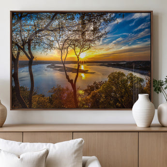 66839-MGV-FP-60X30-3P_Walnut-Lake Sunset Wall Art – Golden Hour Canvas Print with Trees and Water Reflection, Scenic Landscape Photography for Living Room,
