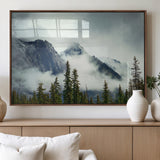93219-MGV-FP-36X24-3P_Walnut-Misty Mountain Wall Art – Foggy Pines and Rocky Peaks Canvas Print, Nature Landscape Decor for Living Room, Office or Bedroom