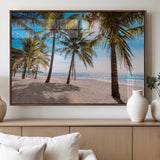 98175-MGV-FP-36X24-3P_Walnut-Tropical Palm Beach Wall Art – Relaxing Ocean Shore Canvas Print with Palm Trees, Coastal Summer Decor for Living Room, Bedroom or