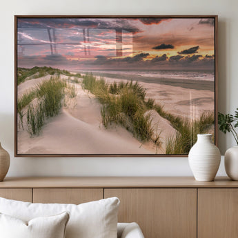 60570-MGV-FP-60X30-3P_Walnut-Beach Sunset Wall Art – Coastal Sand Dunes and Ocean Horizon Canvas Print, Tranquil Seascape Photography Decor for Living Room or
