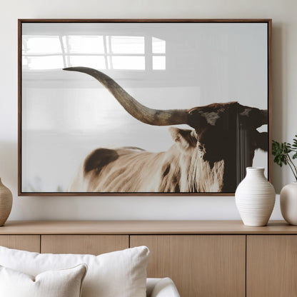 35866-MGV-FP-60X30-3P_Walnut-Texas Longhorn Wall Art – Rustic Western Bull Canvas Print, Farmhouse Animal Photography Decor for Living Room, Office, or Ranch