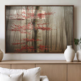 61855-MGV-FP-36X24-3P_Walnut-Misty Forest Wall Art – Red Tree with Autumn Leaves Canvas Print, Moody Woodland Nature Decor for Living Room, Bedroom, or Office