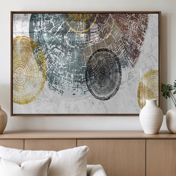 70653-MGV-FP-36X24-3P_Walnut-Abstract Tree Ring Wall Art – Modern Rustic Wood Slice Canvas Print with Gold Accents, Contemporary Nature Decor for Living Room,