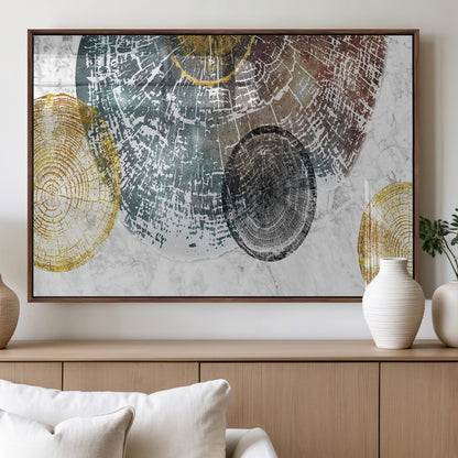 70653-MGV-FP-36X24-3P_Walnut-Abstract Tree Ring Wall Art – Modern Rustic Wood Slice Canvas Print with Gold Accents, Contemporary Nature Decor for Living Room,