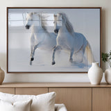 80145-MGV-FP-60X30-3P_Walnut-White Horses Running Snow Wall Art – Majestic Equine Canvas Print, Winter Nature Photography Decor for Living Room, Office,