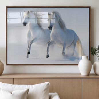 80145-MGV-FP-60X30-3P_Walnut-White Horses Running Snow Wall Art – Majestic Equine Canvas Print, Winter Nature Photography Decor for Living Room, Office,