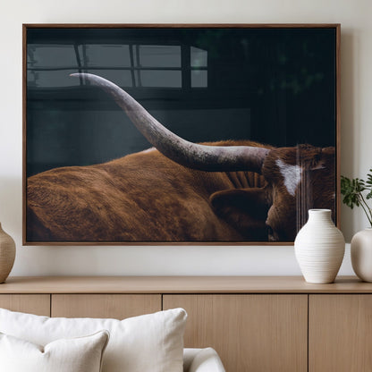 55197-MGV-FP-60X30-3P_Walnut-Texas Longhorn Wall Art – Rustic Western Bull Horn Canvas Print and Farmhouse Country Animal Decor for Living Room, Office or