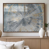 17631-MGV-FP-60X30-3P_Walnut-Radiant Burst Wall Art – Abstract Sunburst Canvas Print in Blue and Gold, Modern Geometric Painting for Living Room, Office or