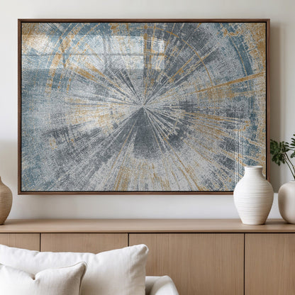 17631-MGV-FP-60X30-3P_Walnut-Radiant Burst Wall Art – Abstract Sunburst Canvas Print in Blue and Gold, Modern Geometric Painting for Living Room, Office or